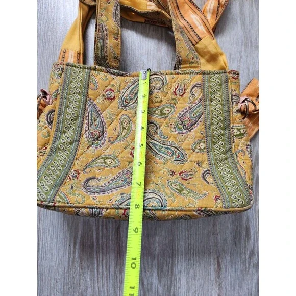 MaggiB Yellow Green Paisley Quilted Small Shoulder Crossbody Bag Zip Closure - Picture 12 of 13